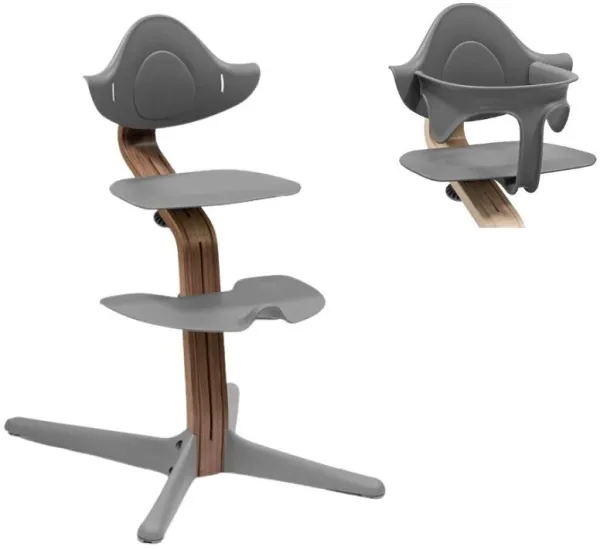 Højstol eg - walnut grey inkl. babysæt